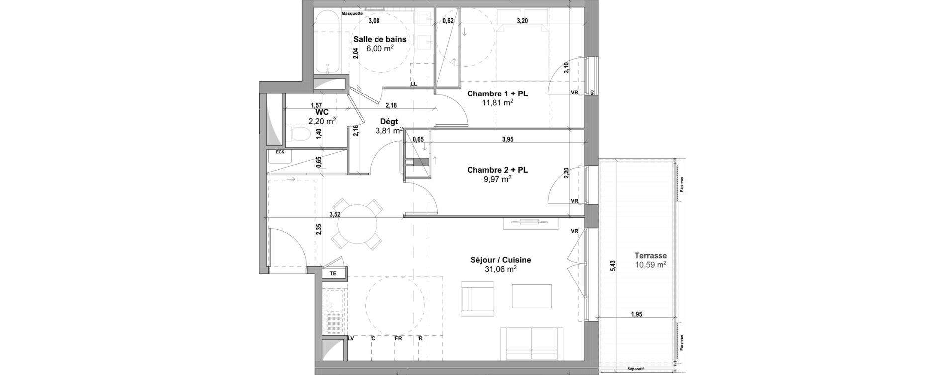 Appartement T3 de 64,85 m2 &agrave; Manosque Les serrets