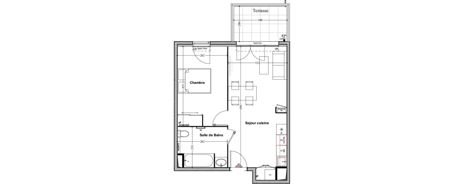 Appartement T2 de 42,30 m2 &agrave; Manosque Bellevue
