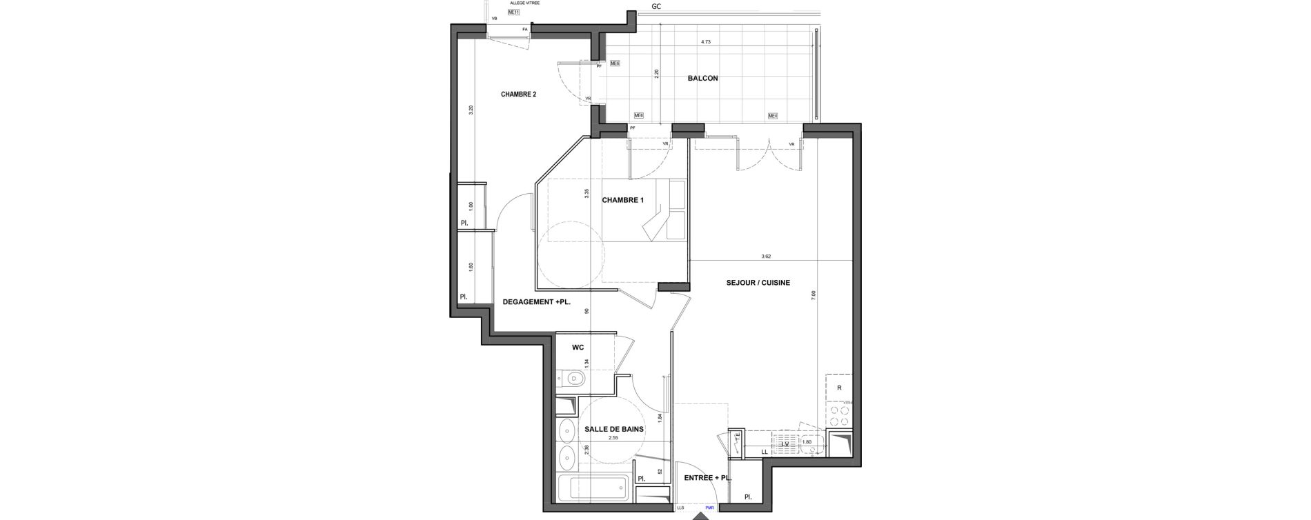 Appartement T3 de 64,41 m2 &agrave; Antibes Les prugnons