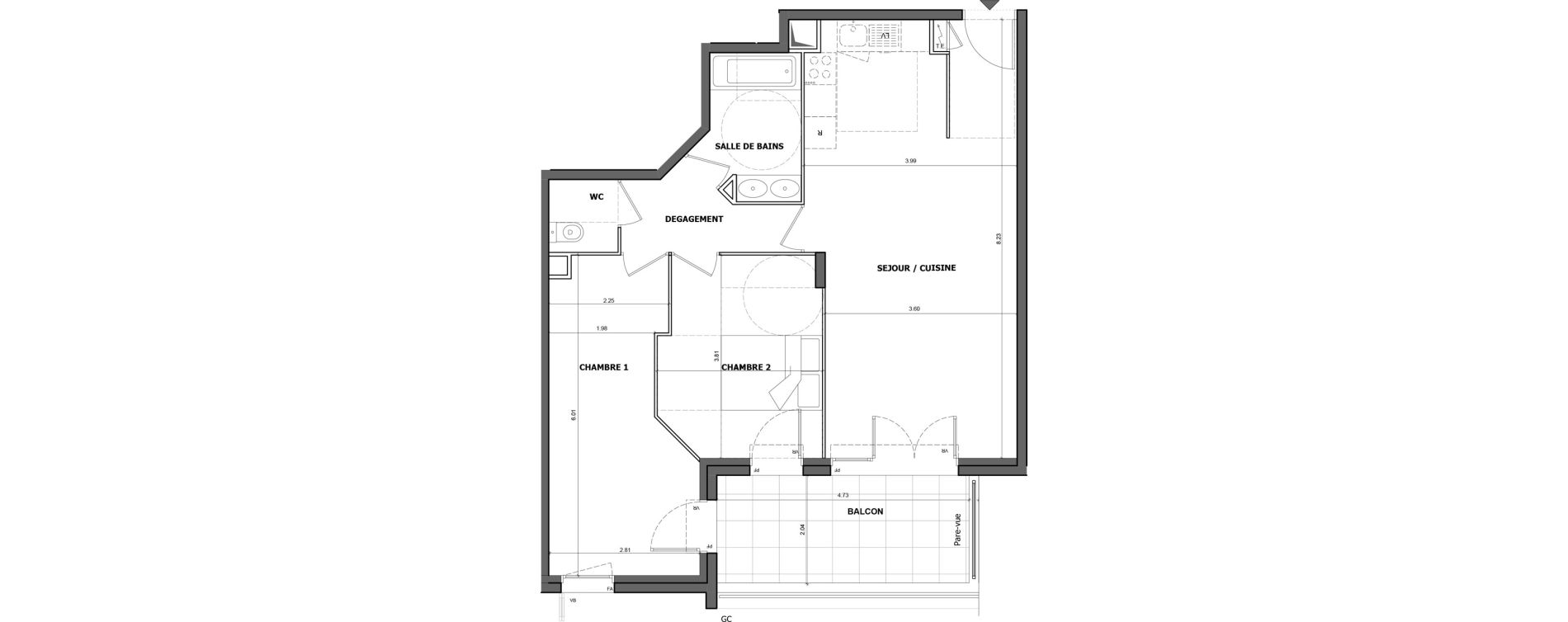 Appartement T3 de 66,83 m2 &agrave; Antibes Les prugnons