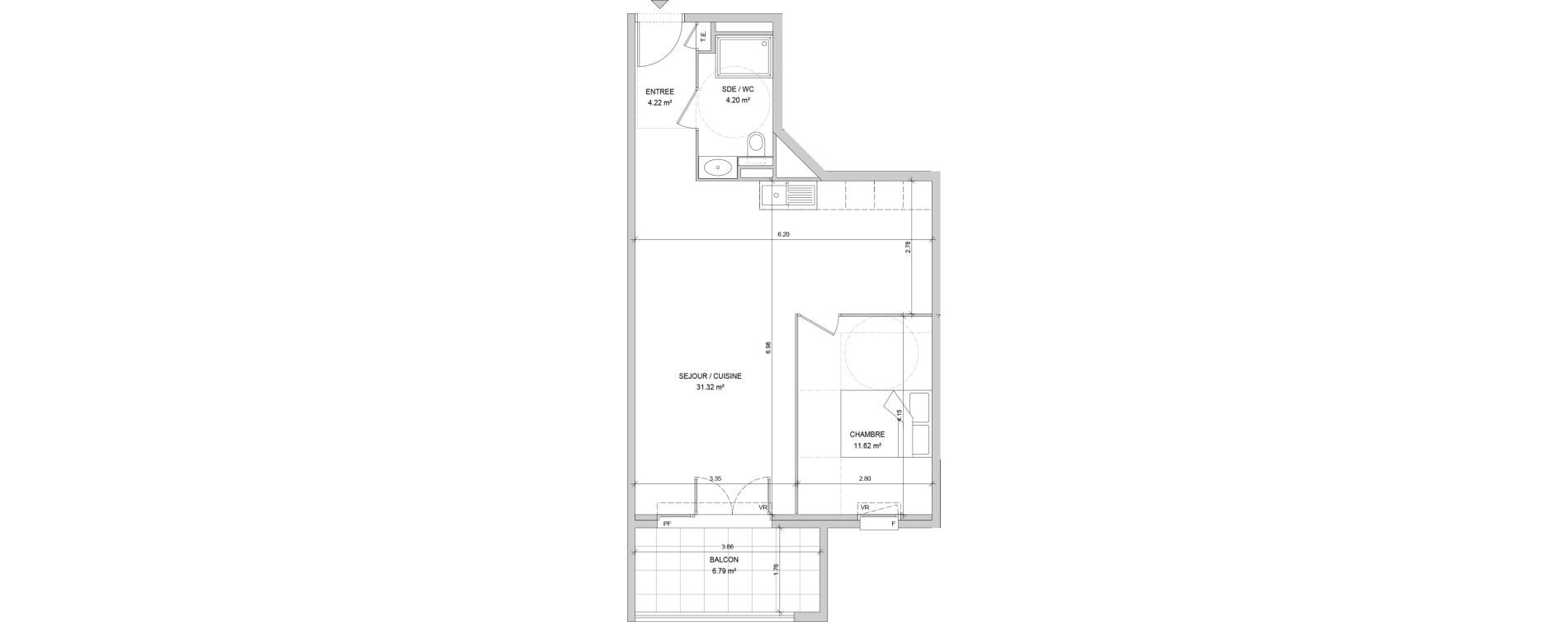 Appartement T2 de 51,36 m2 &agrave; Antibes La fontonne