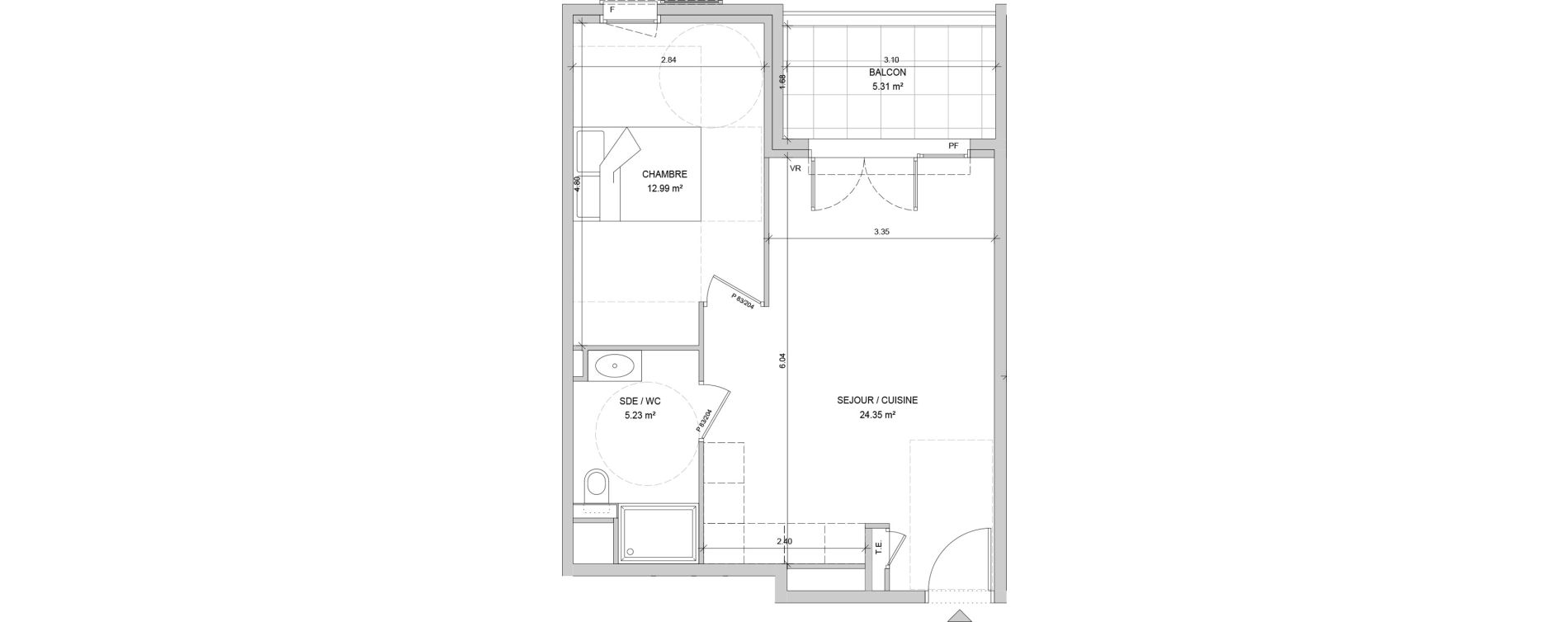 Appartement T2 de 42,57 m2 &agrave; Antibes La fontonne