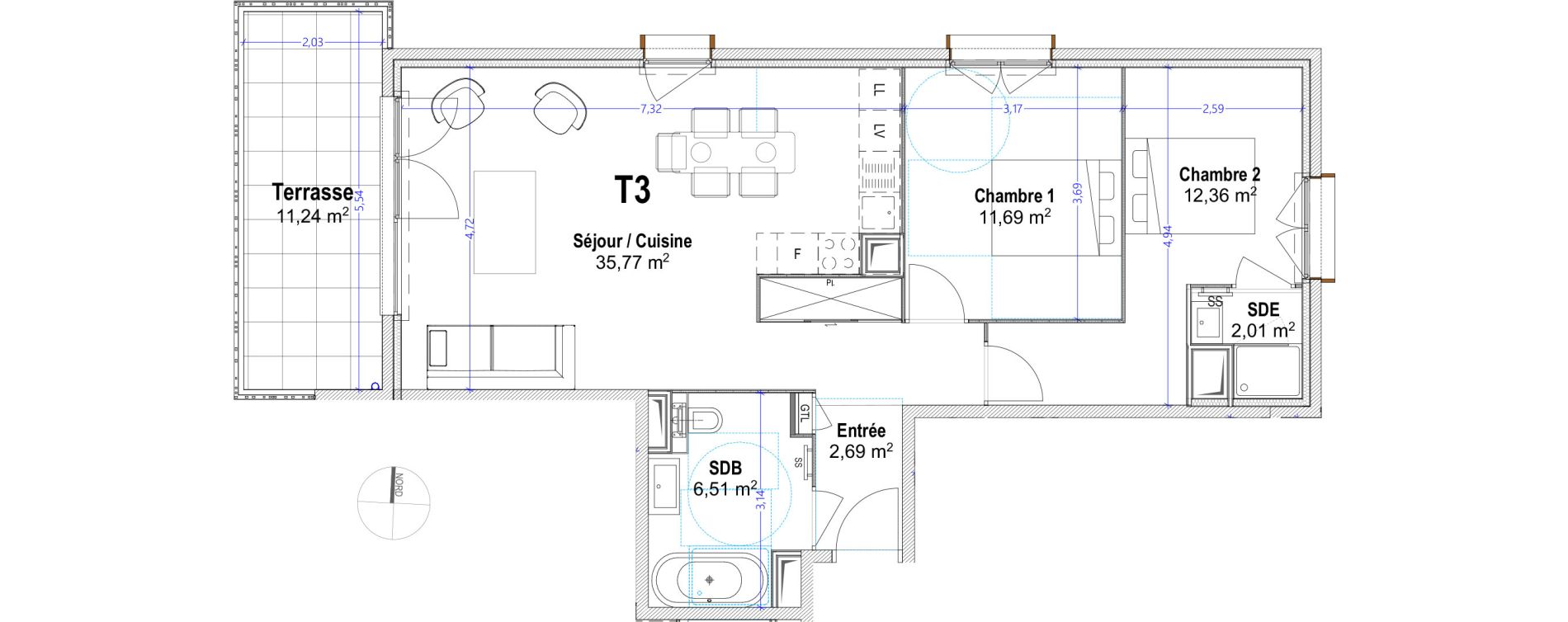 Appartement T3 de 71,03 m2 à Antibes Lauvert