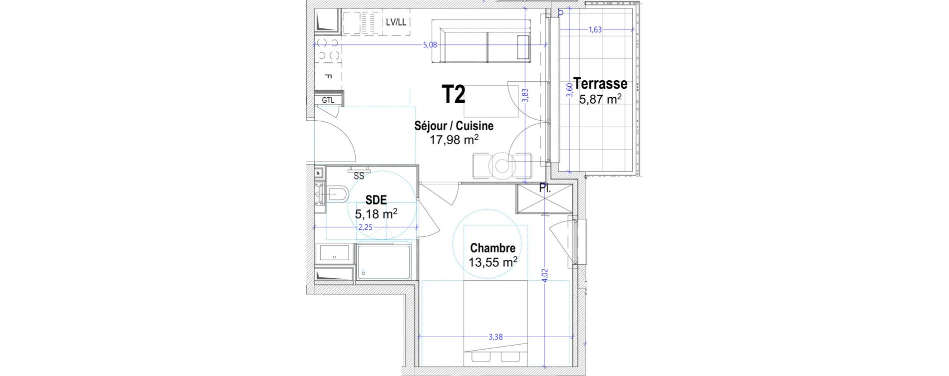 Appartement T2 de 36,71 m2 &agrave; Antibes Lauvert