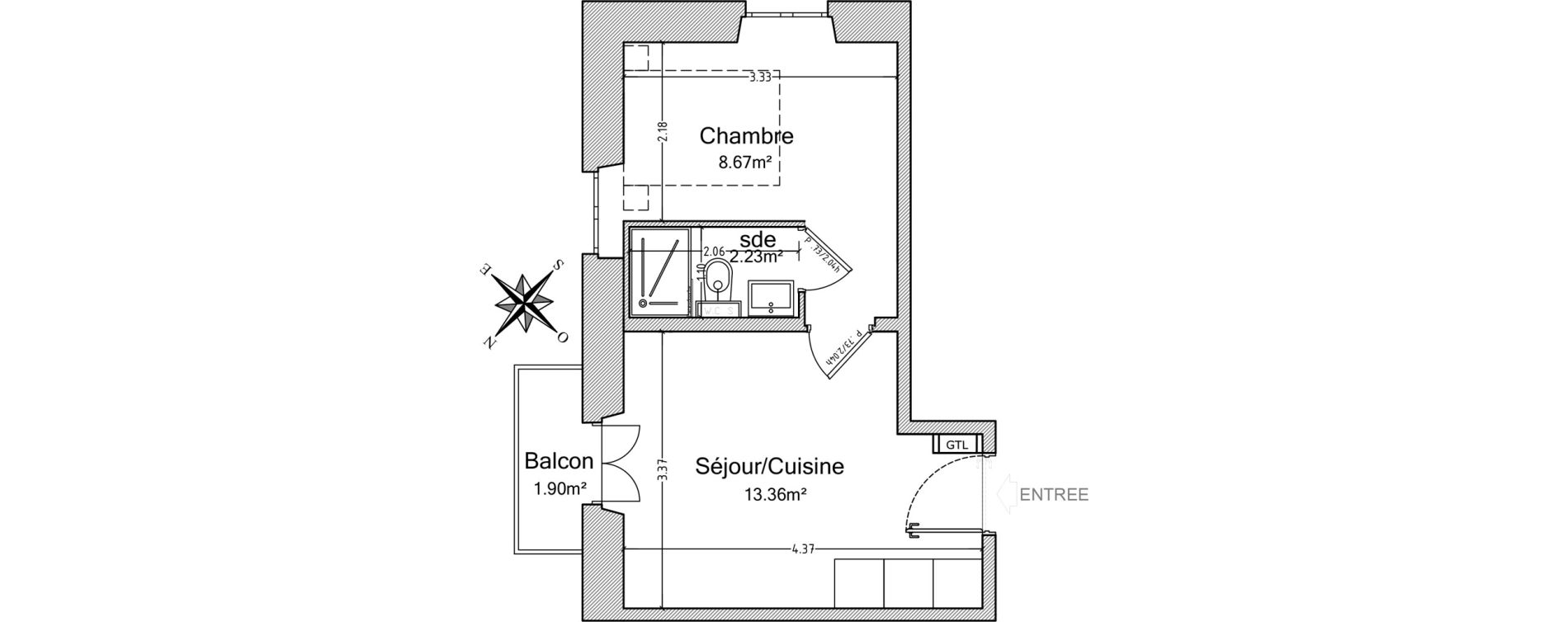 Appartement T2 de 24,26 m2 &agrave; Antibes Place de gaulle