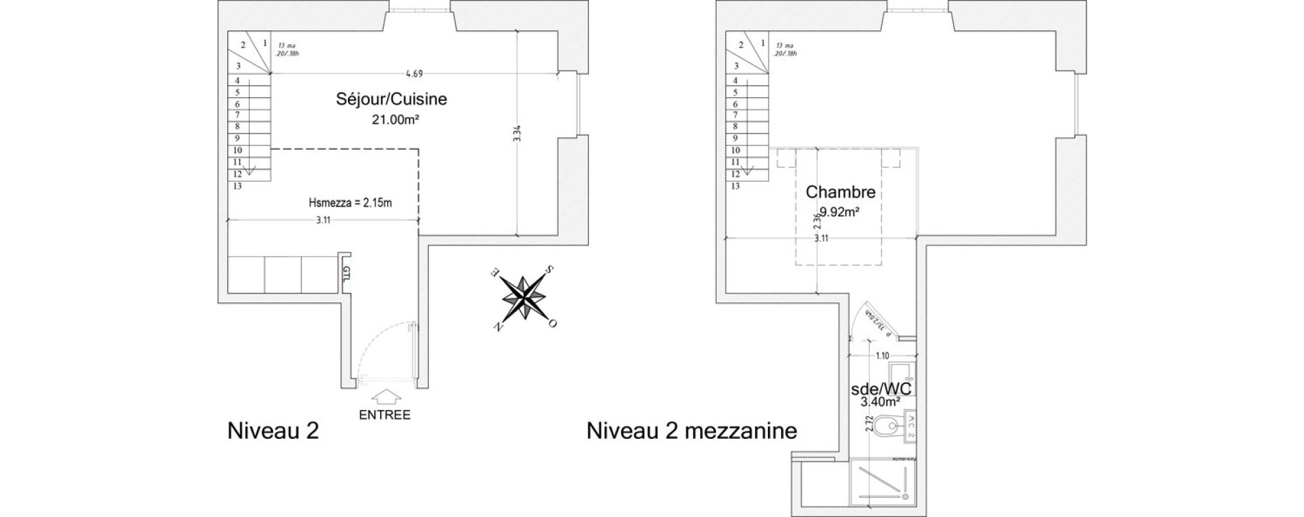 Duplex T2 de 34,32 m2 &agrave; Antibes Place de gaulle