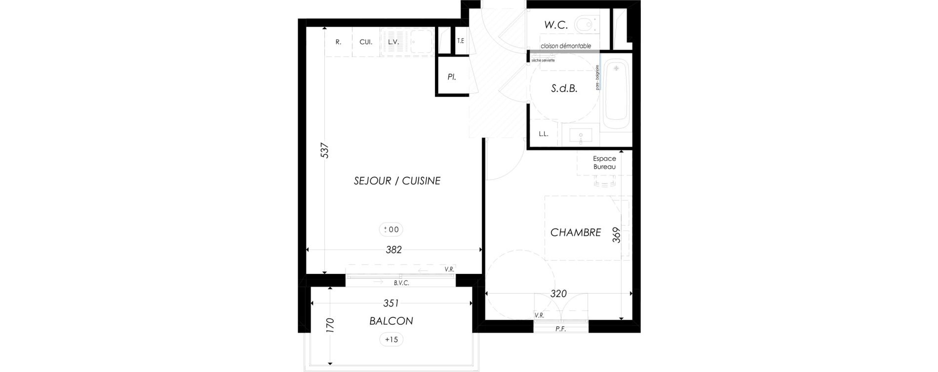 Appartement T2 de 40,87 m2 &agrave; Antibes Les prugnons