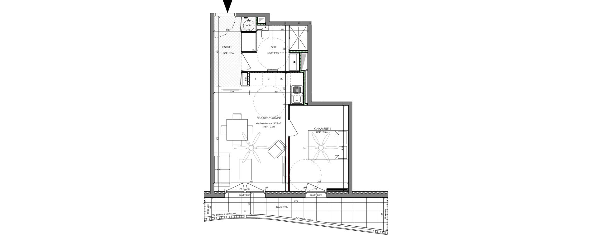 Appartement T2 de 42,08 m2 &agrave; Antibes Azurville - val claret