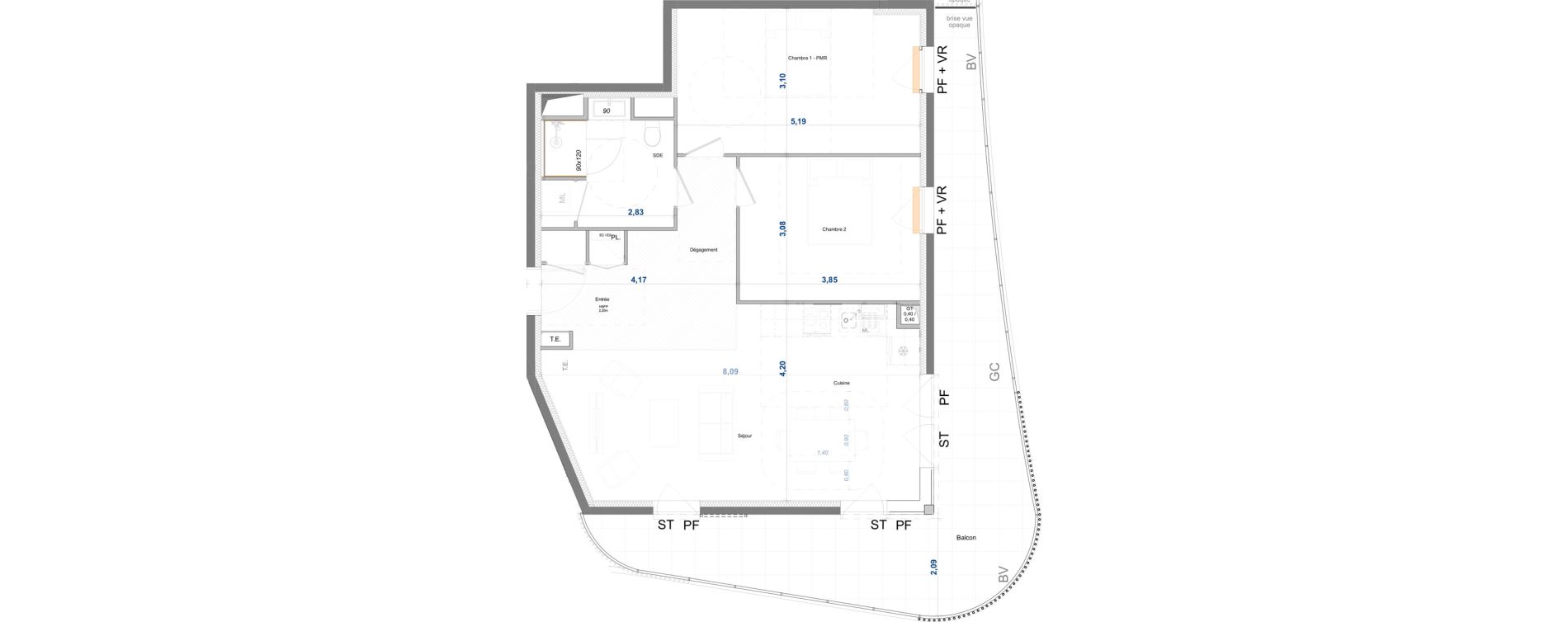 Appartement T3 de 74,96 m2 &agrave; Antibes Azurville - val claret