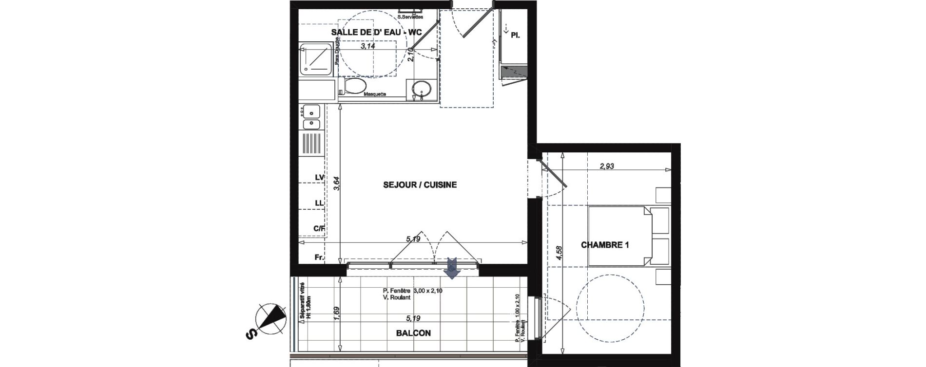 Appartement T2 de 42,35 m2 &agrave; Antibes Centre