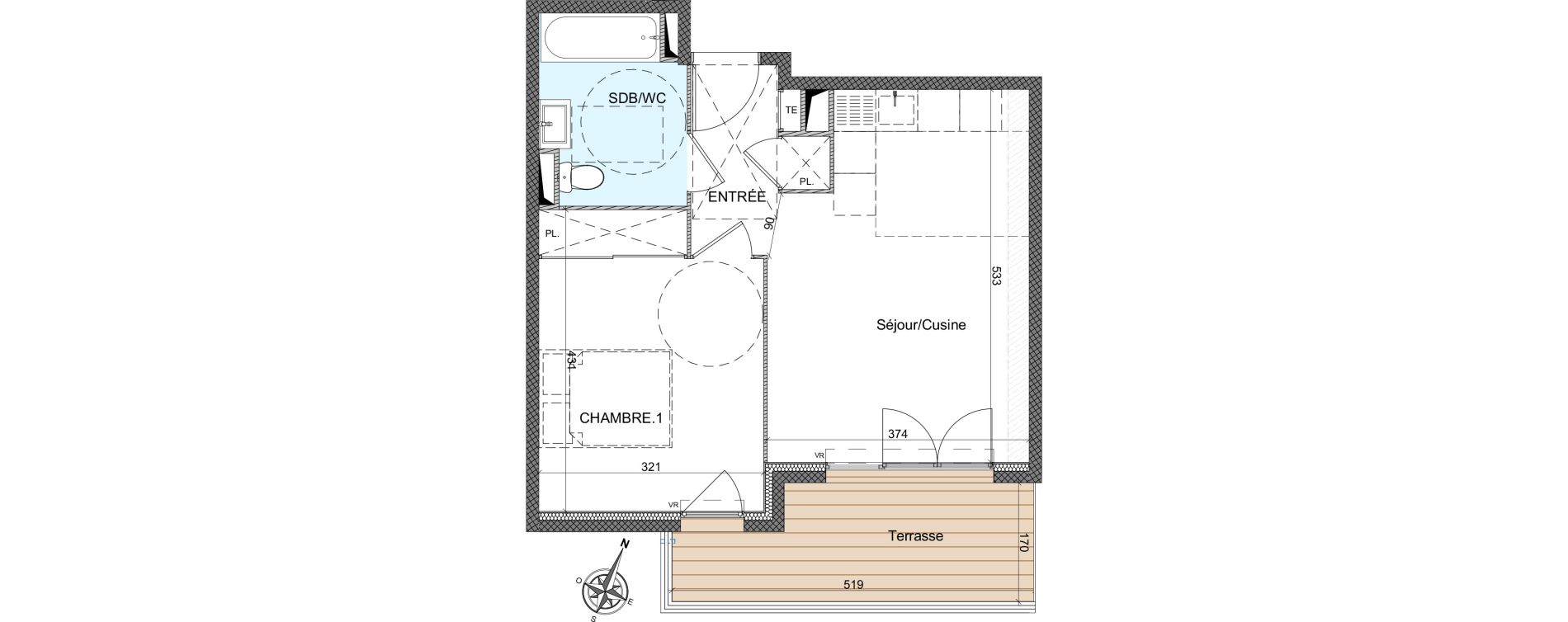 Appartement T2 de 40,76 m2 &agrave; Auribeau-Sur-Siagne Centre