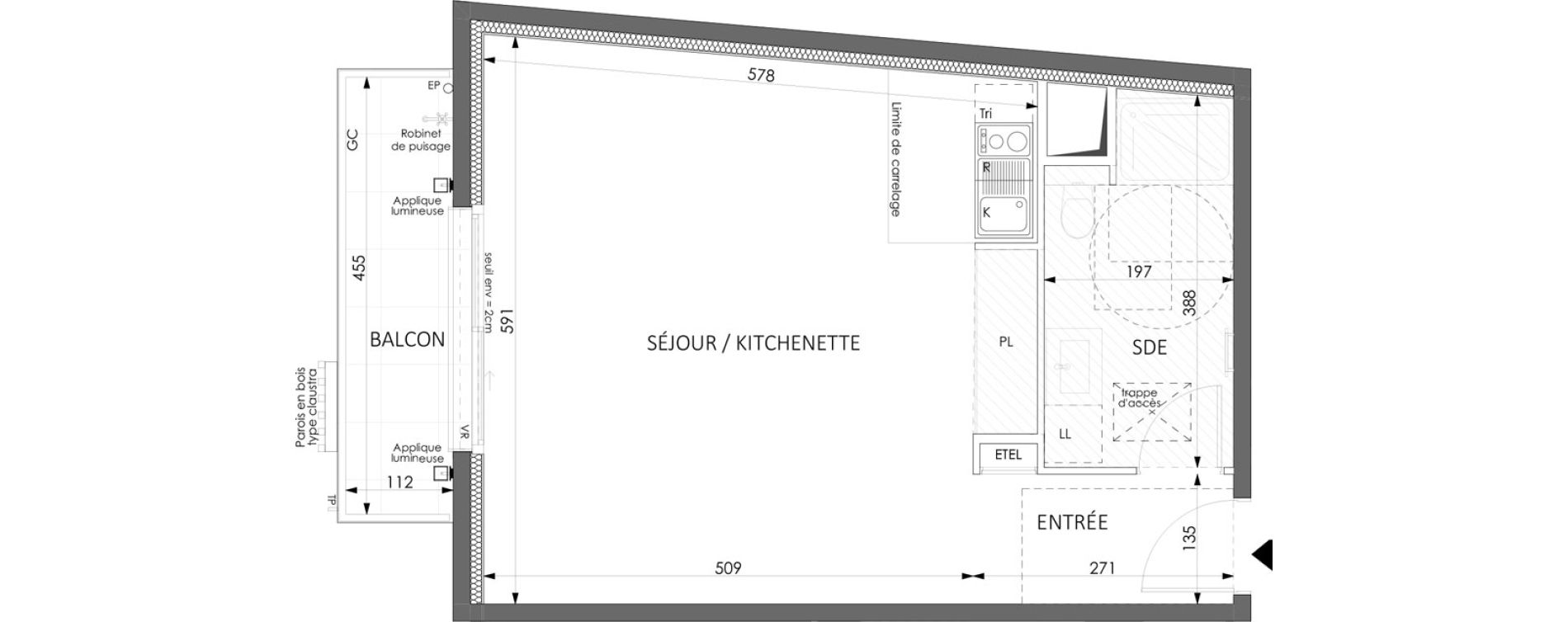 Studio de 42,08 m2 &agrave; Beausoleil Centre