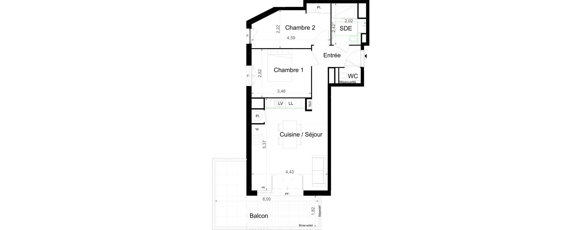 Appartement T3 de 52,98 m2 &agrave; Beausoleil Centre