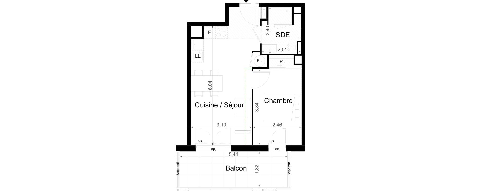 Appartement T2 de 35,42 m2 &agrave; Beausoleil Centre