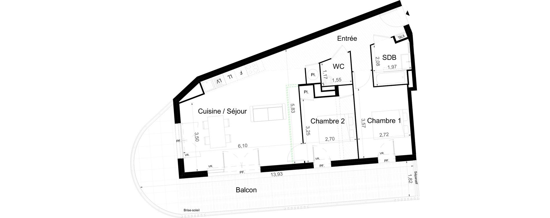 Appartement T3 de 65,77 m2 &agrave; Beausoleil Centre