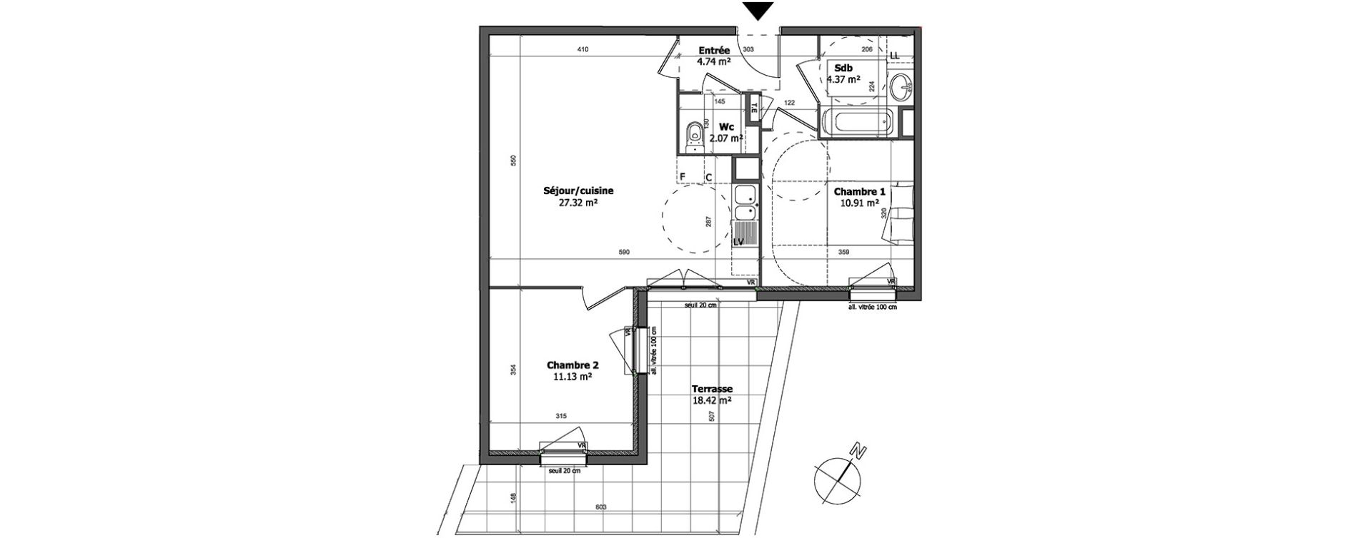 Appartement T3 de 60,53 m2 &agrave; Cagnes-Sur-Mer Centre