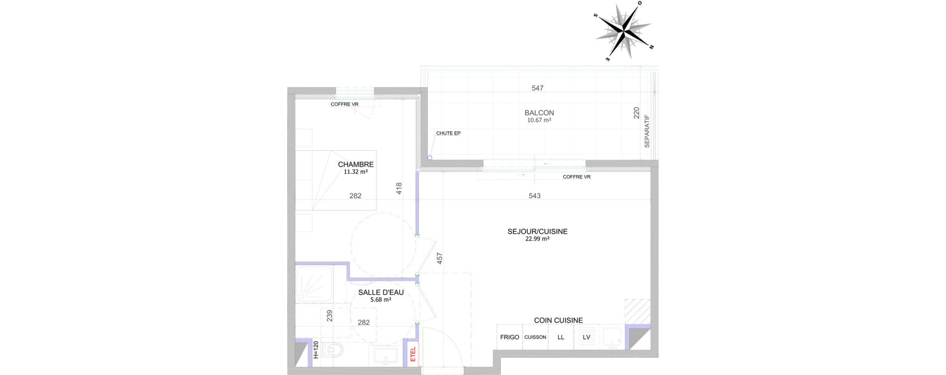Appartement T2 de 39,99 m2 &agrave; Cagnes-Sur-Mer Centre