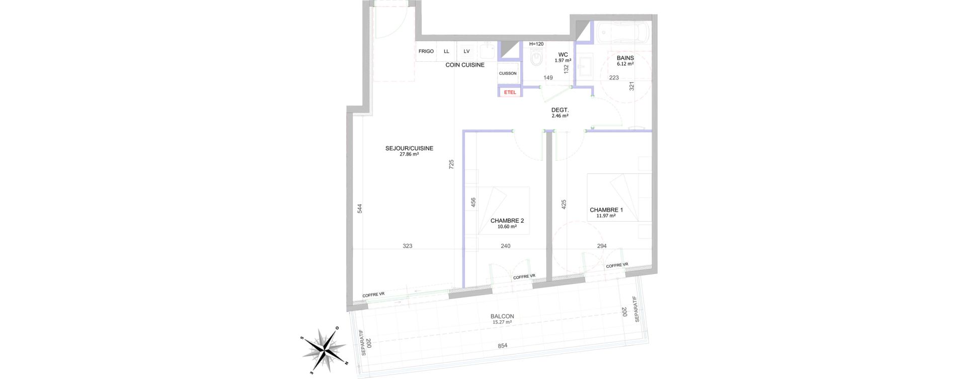 Appartement T3 de 60,98 m2 &agrave; Cagnes-Sur-Mer Centre