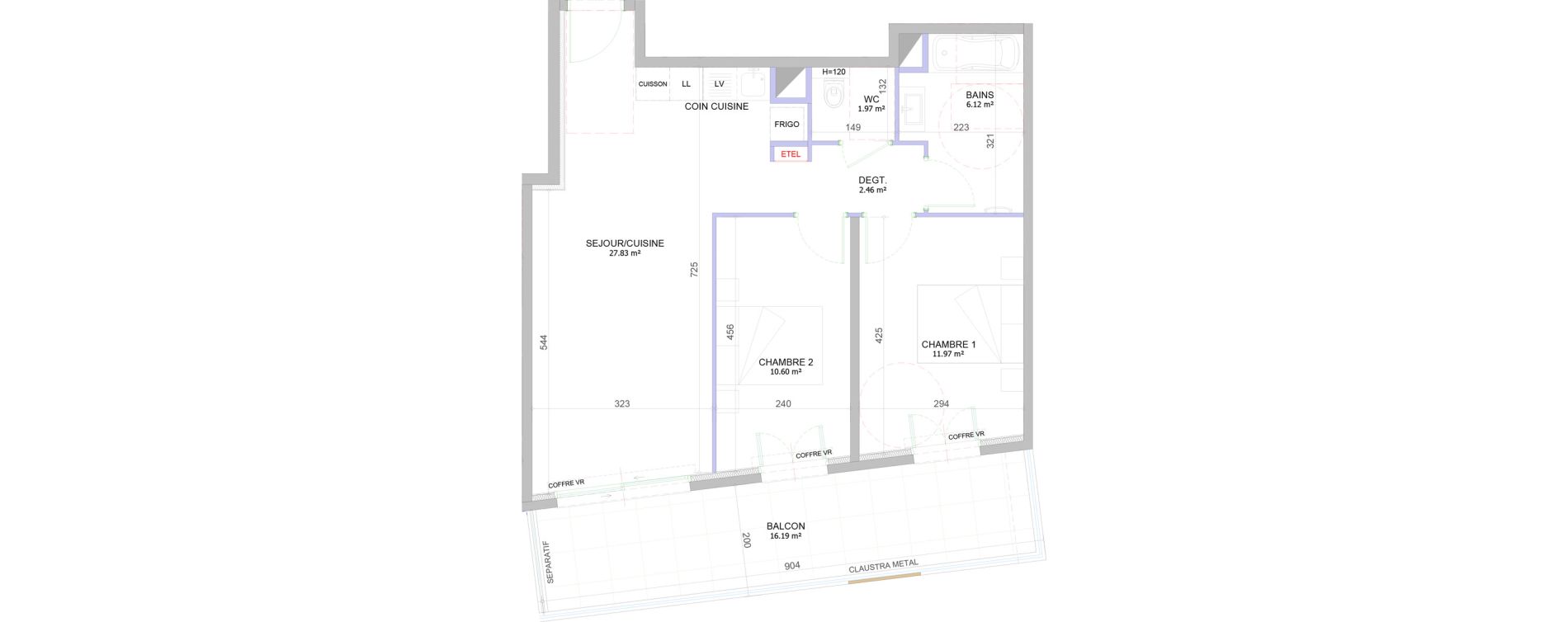 Appartement T3 de 60,95 m2 &agrave; Cagnes-Sur-Mer Centre