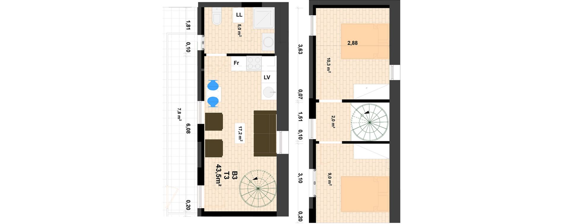 Duplex T3 de 43,50 m2 &agrave; Cannes Republique
