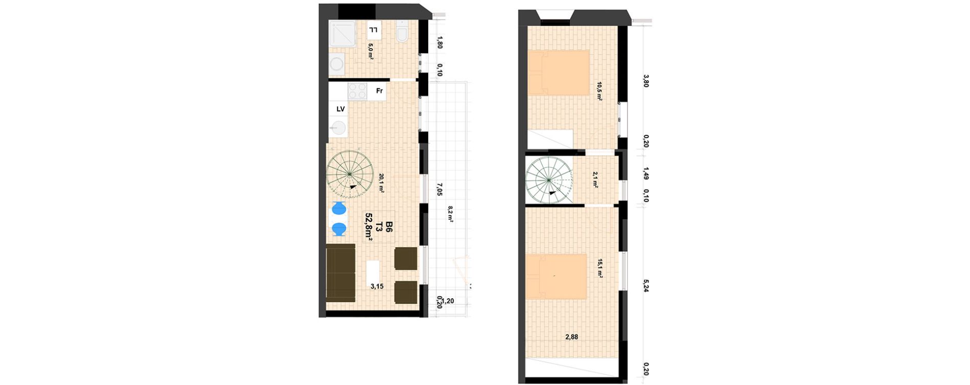 Duplex T3 de 52,80 m2 &agrave; Cannes Republique
