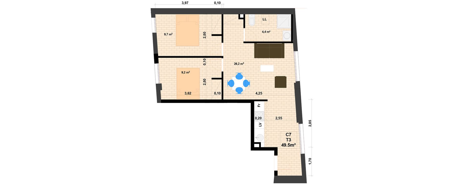 Appartement T3 de 49,50 m2 &agrave; Cannes Republique