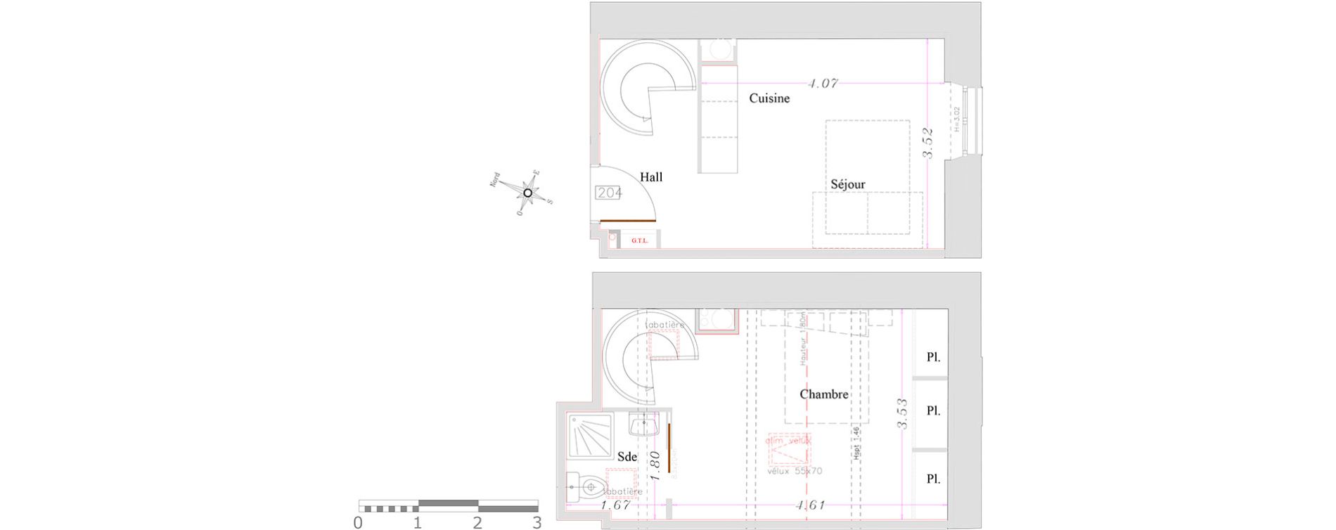 Duplex T1 de 27,30 m2 &agrave; Cannes Republique