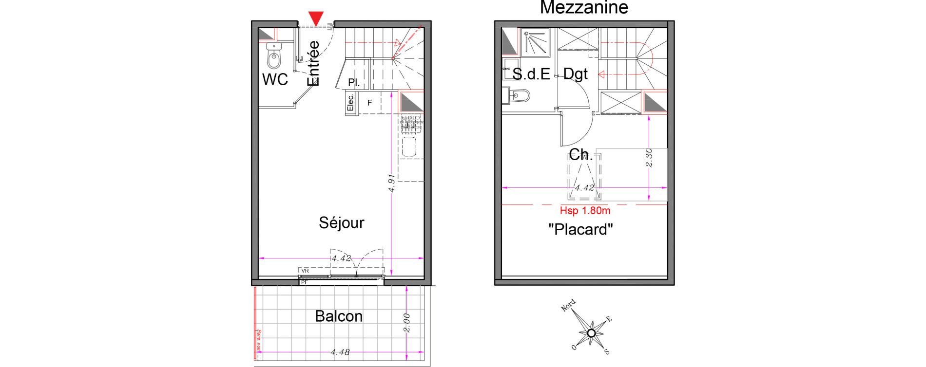 Duplex T2 de 41,20 m2 &agrave; Carros Centre