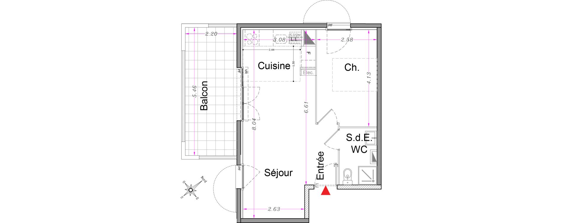 Appartement T2 de 40,40 m2 &agrave; Carros Centre