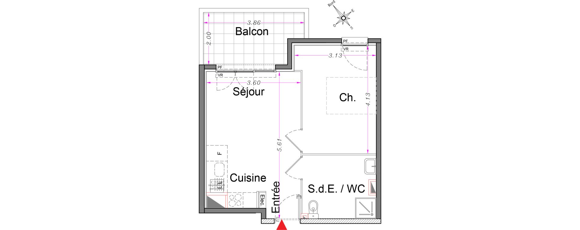 Appartement T2 de 37,30 m2 &agrave; Carros Centre