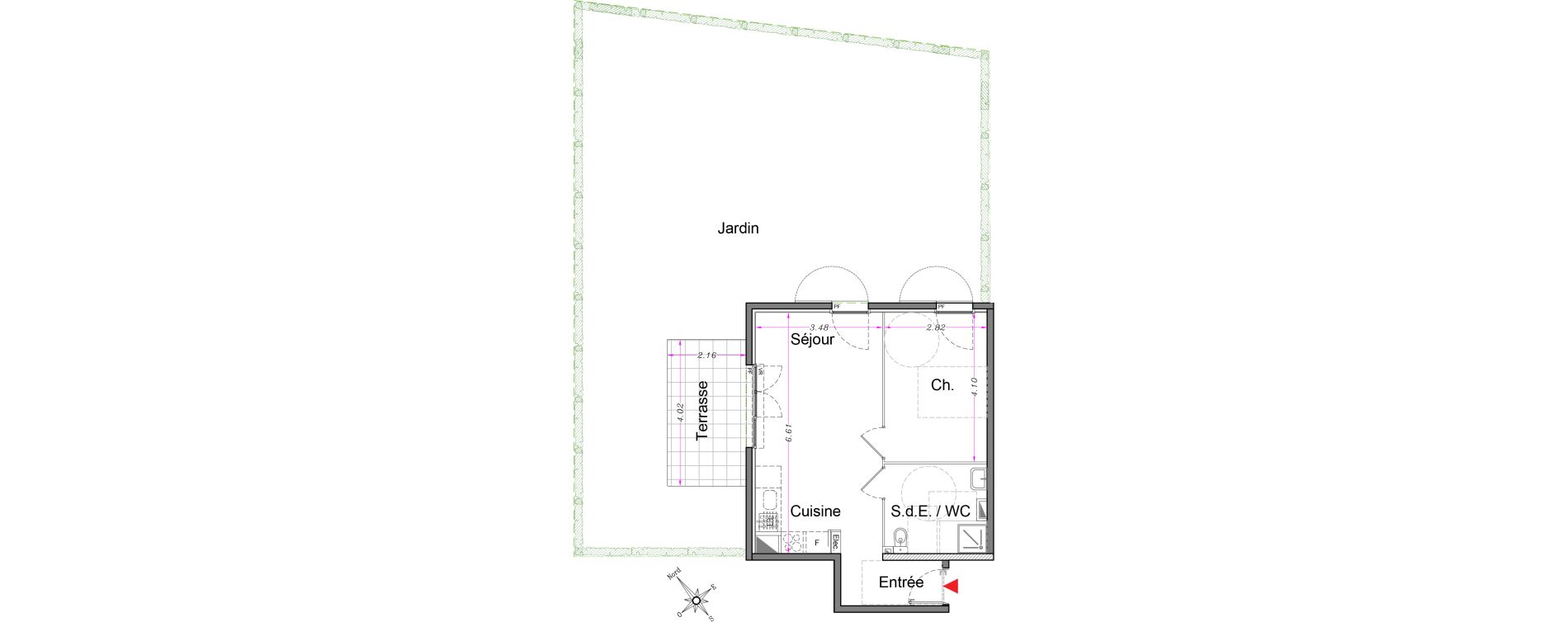 Appartement T2 de 44,45 m2 &agrave; Carros Centre
