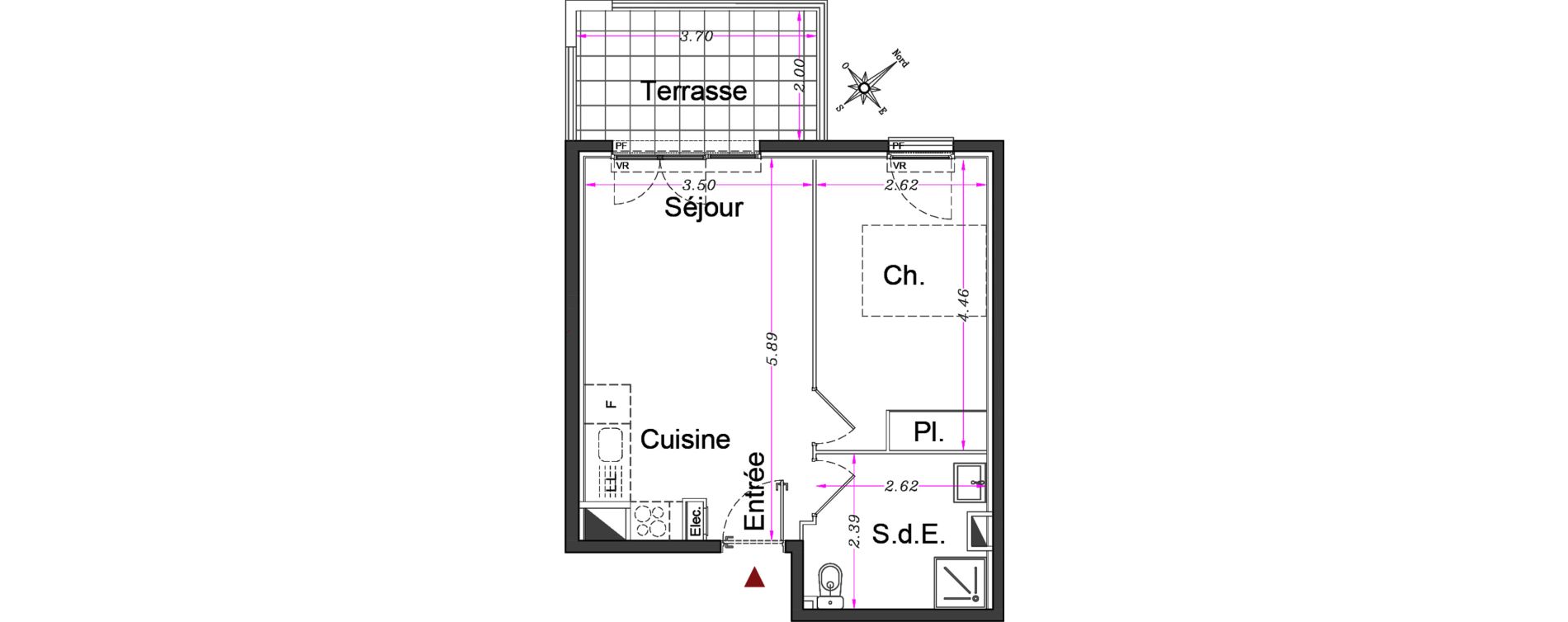 Appartement T2 de 38,05 m2 &agrave; Carros Centre