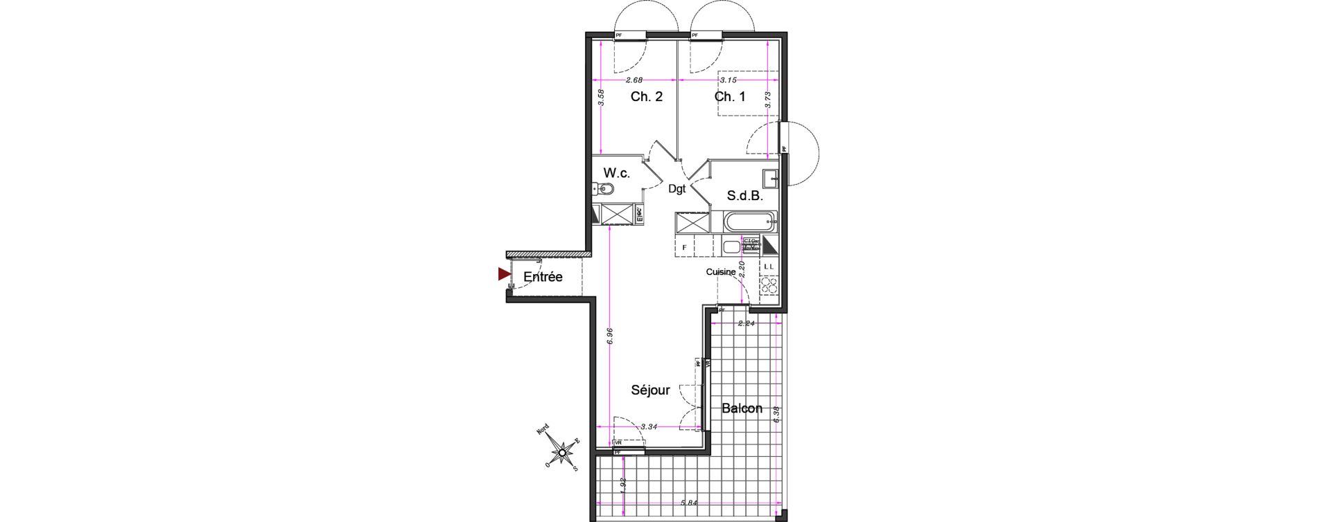 Appartement T3 de 65,10 m2 &agrave; Carros Centre