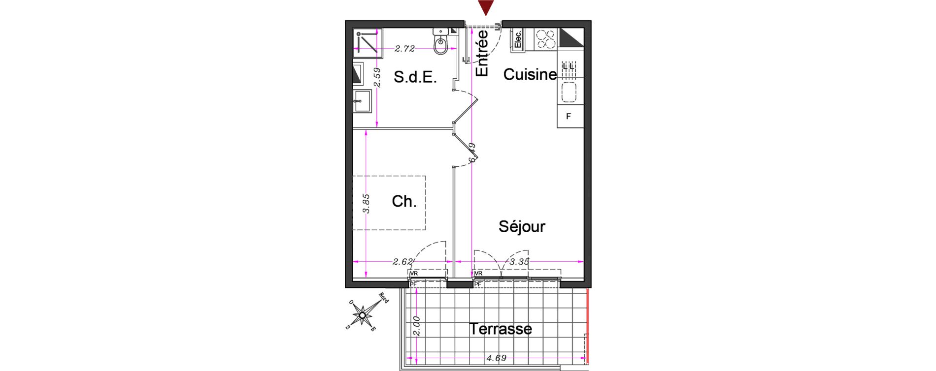 Appartement T2 de 37,85 m2 &agrave; Carros Centre