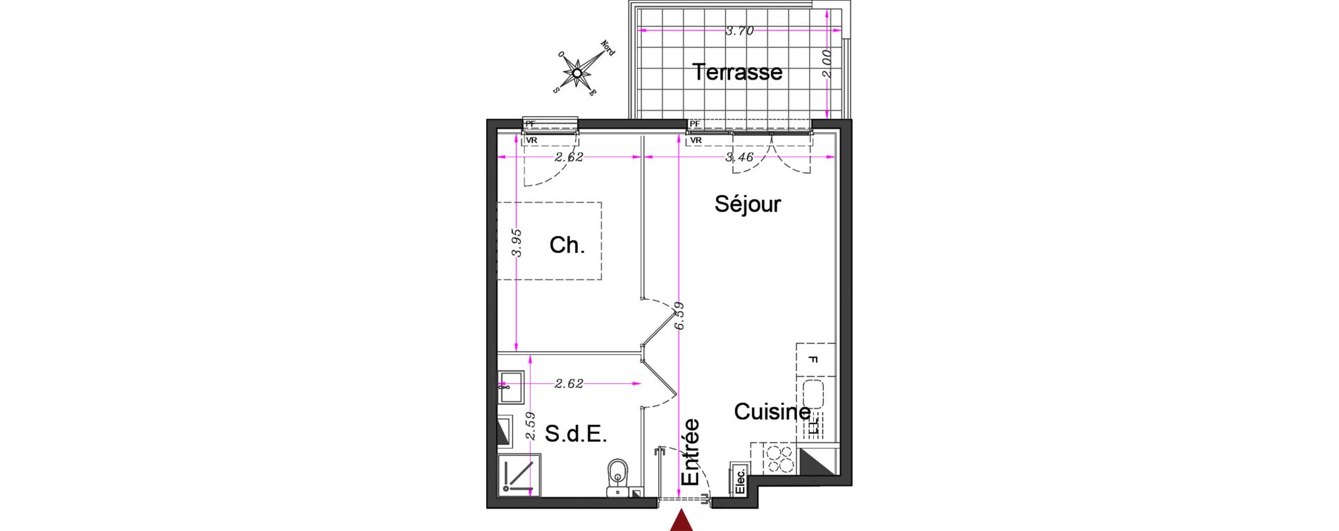 Appartement T2 de 38,60 m2 &agrave; Carros Centre