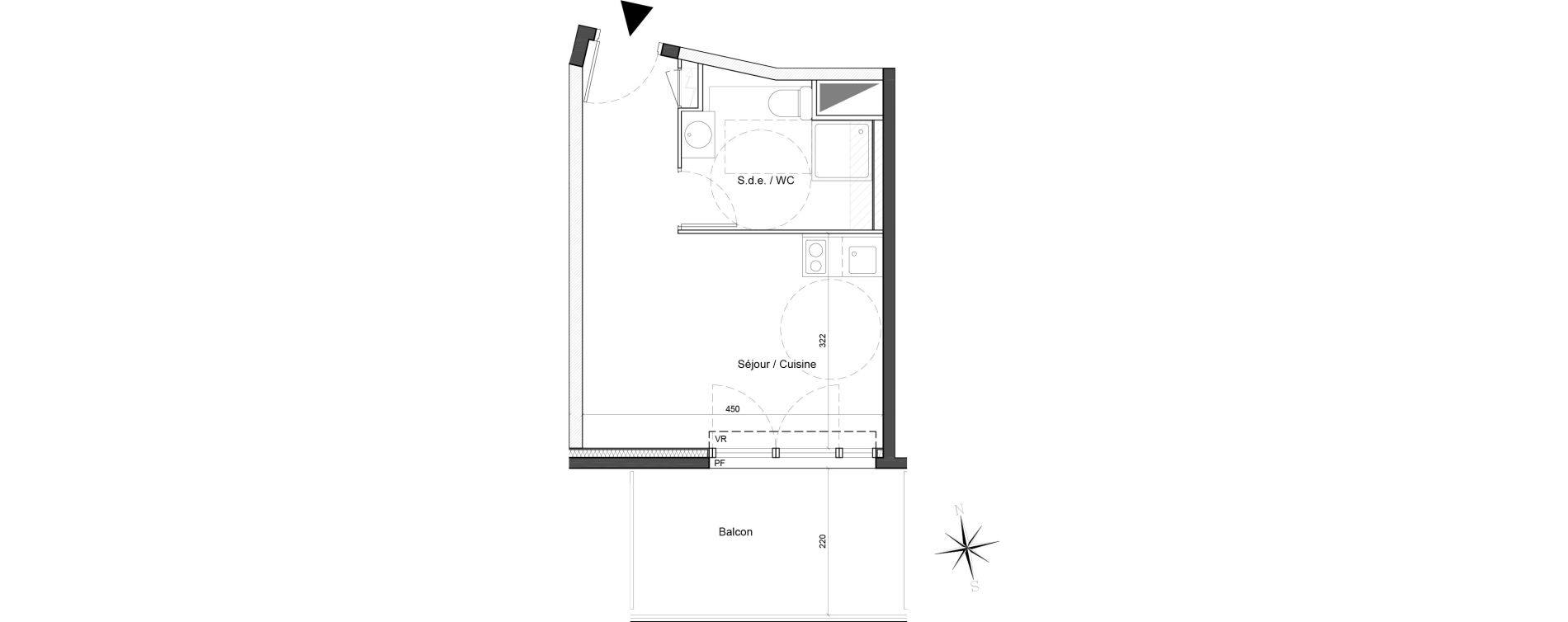 Appartement T1 de 24,30 m2 &agrave; Carros Centre