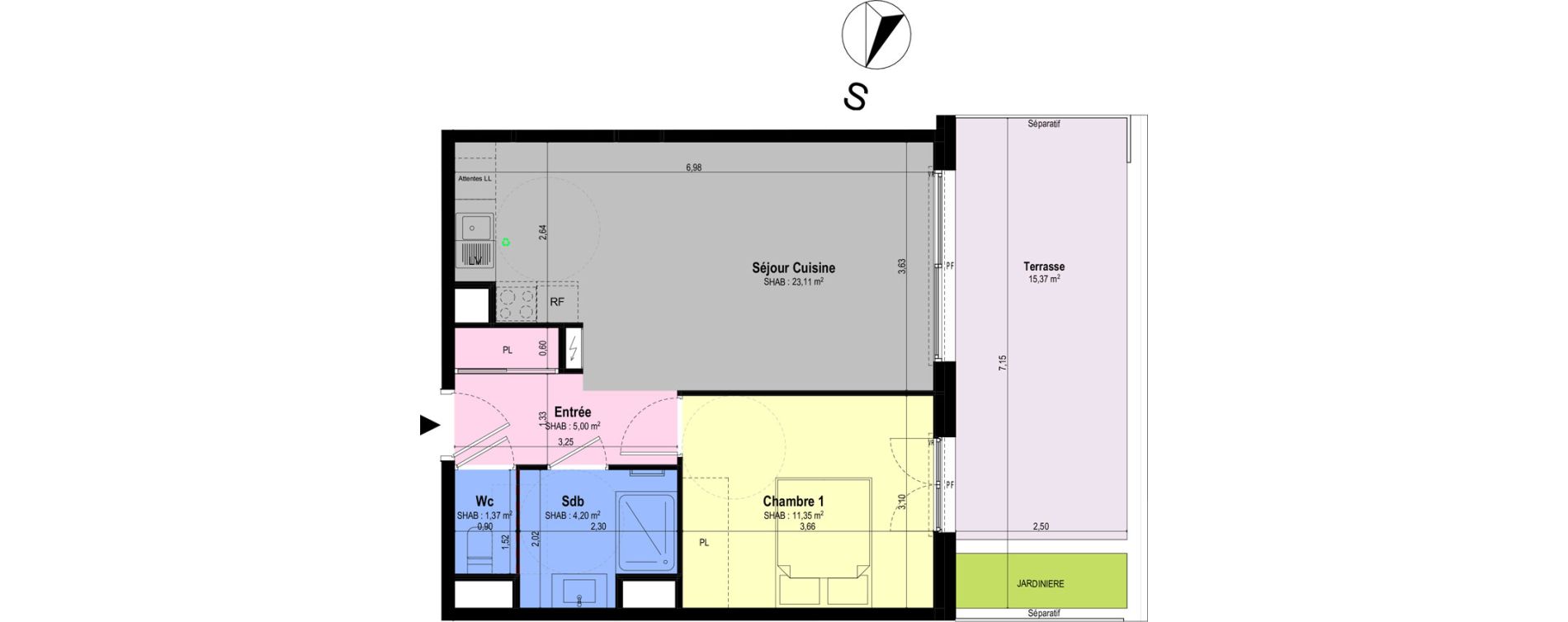 Appartement T2 de 45,03 m2 &agrave; Ch&acirc;teauneuf-Grasse Centre