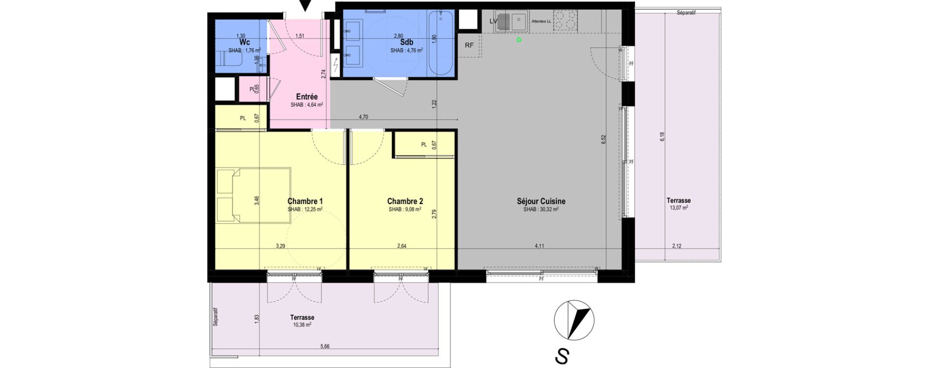 Appartement T3 de 62,81 m2 &agrave; Ch&acirc;teauneuf-Grasse Centre