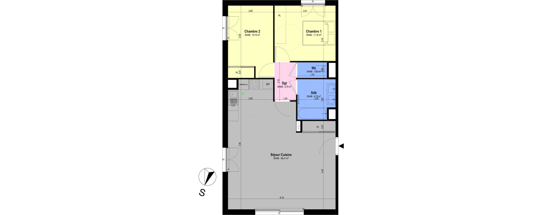 Appartement T3 de 69,29 m2 &agrave; Ch&acirc;teauneuf-Grasse Centre