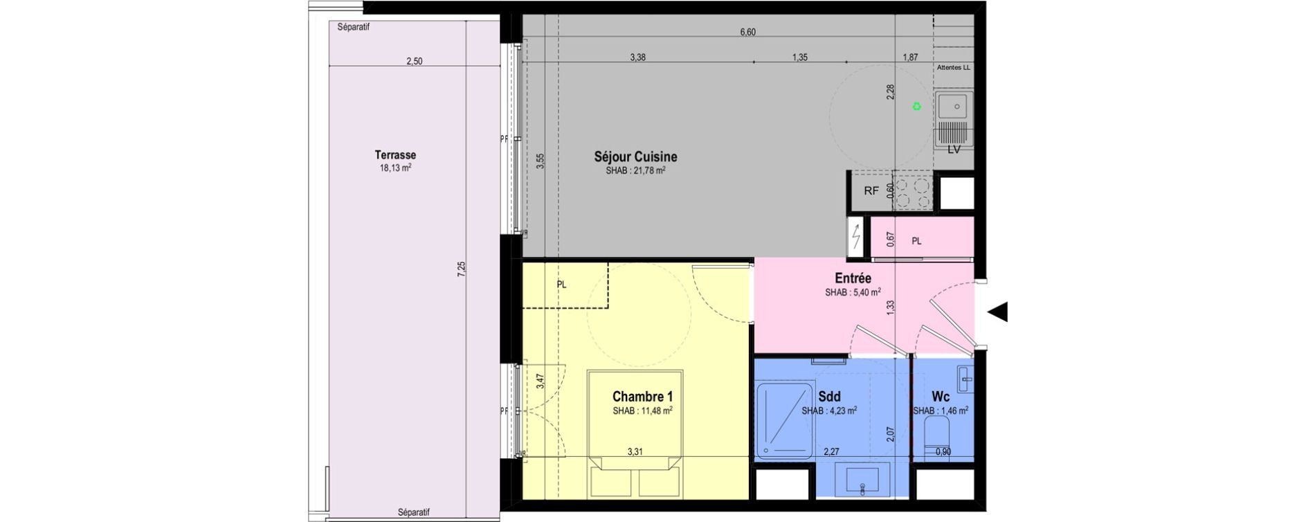 Appartement T2 de 44,35 m2 &agrave; Ch&acirc;teauneuf-Grasse Centre