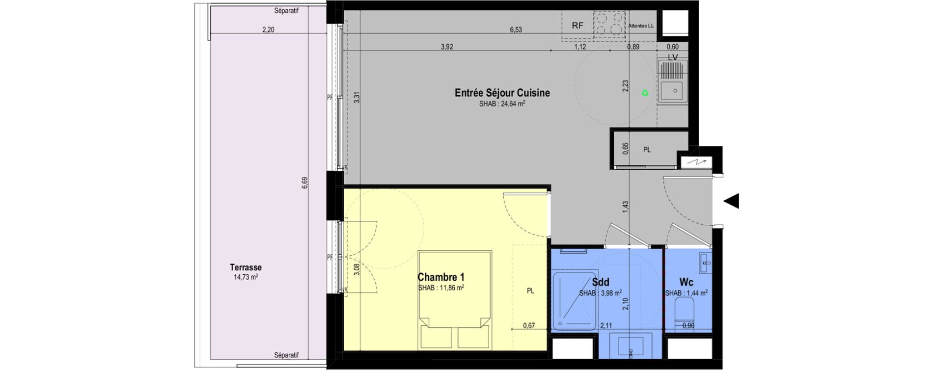 Appartement T2 de 41,92 m2 &agrave; Ch&acirc;teauneuf-Grasse Centre