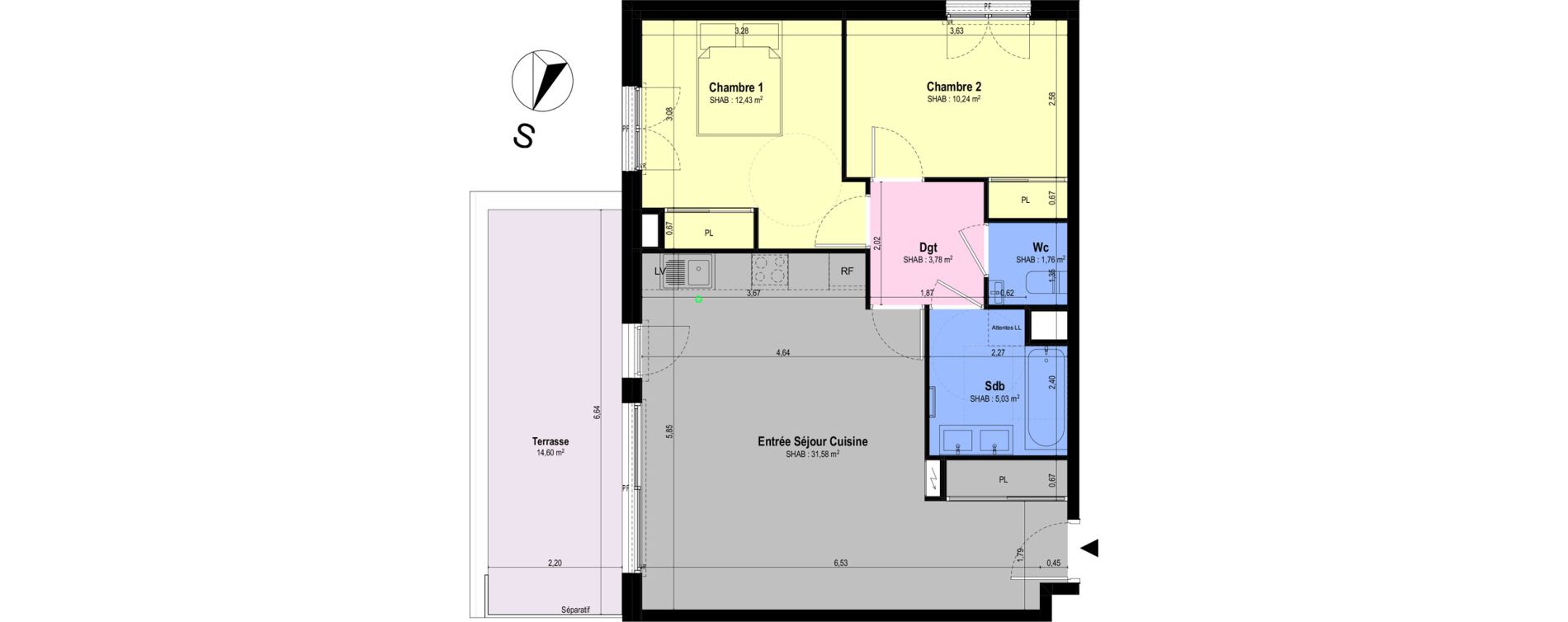 Appartement T3 de 64,82 m2 &agrave; Ch&acirc;teauneuf-Grasse Centre
