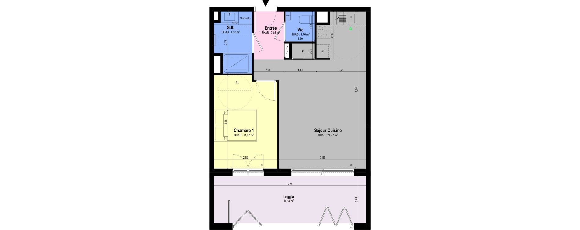 Appartement T2 de 44,93 m2 &agrave; Ch&acirc;teauneuf-Grasse Centre