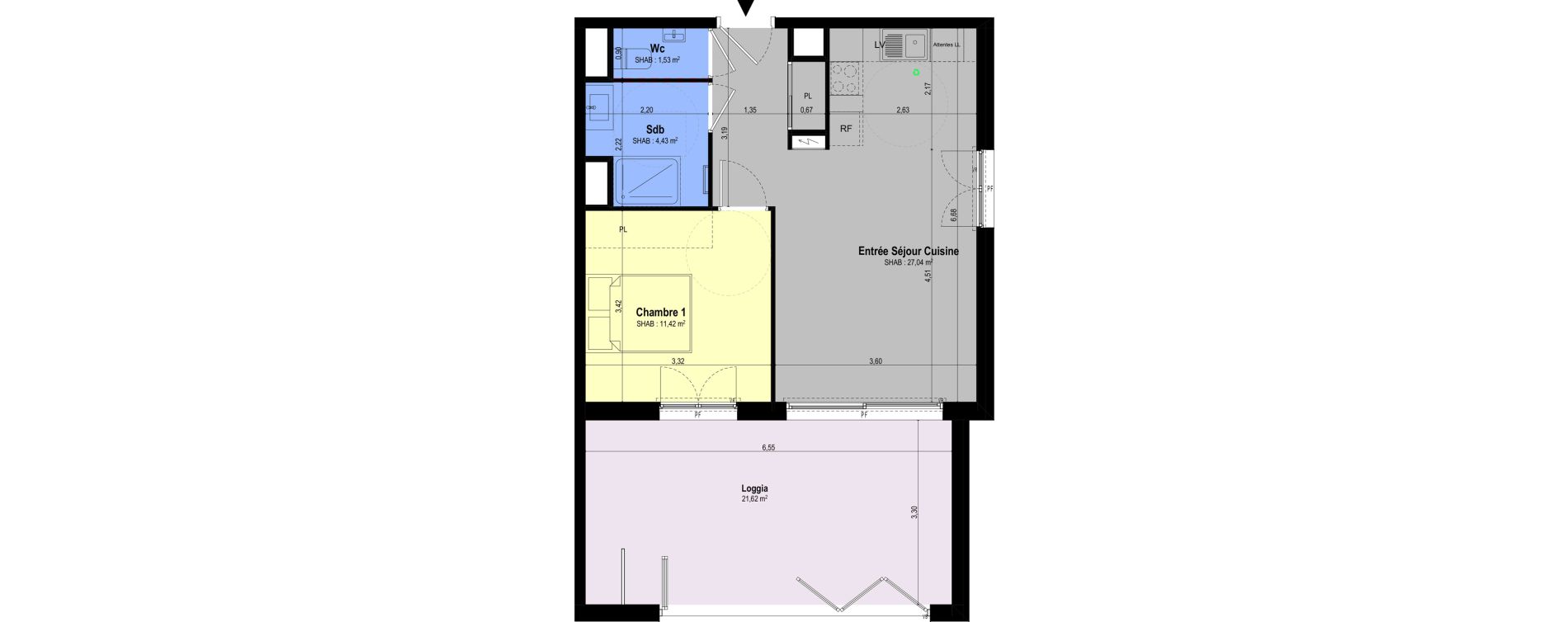 Appartement T2 de 44,42 m2 &agrave; Ch&acirc;teauneuf-Grasse Centre