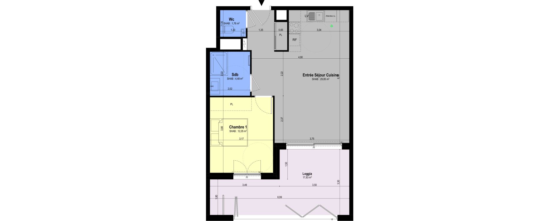 Appartement T2 de 48,14 m2 &agrave; Ch&acirc;teauneuf-Grasse Centre