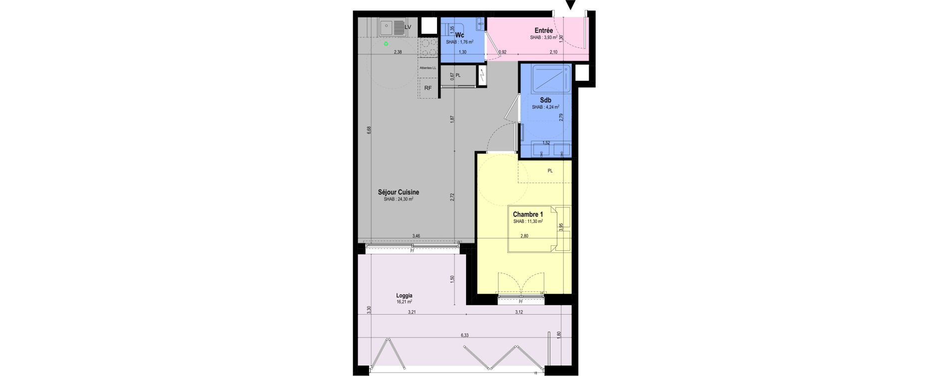Appartement T2 de 45,53 m2 &agrave; Ch&acirc;teauneuf-Grasse Centre