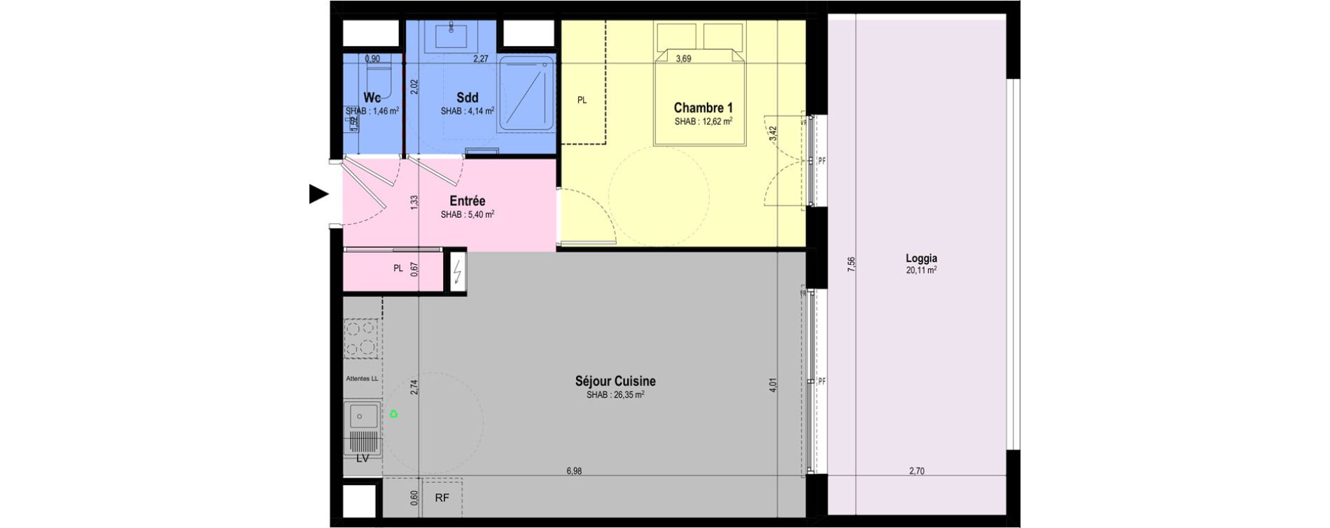 Appartement T2 de 49,97 m2 &agrave; Ch&acirc;teauneuf-Grasse Centre