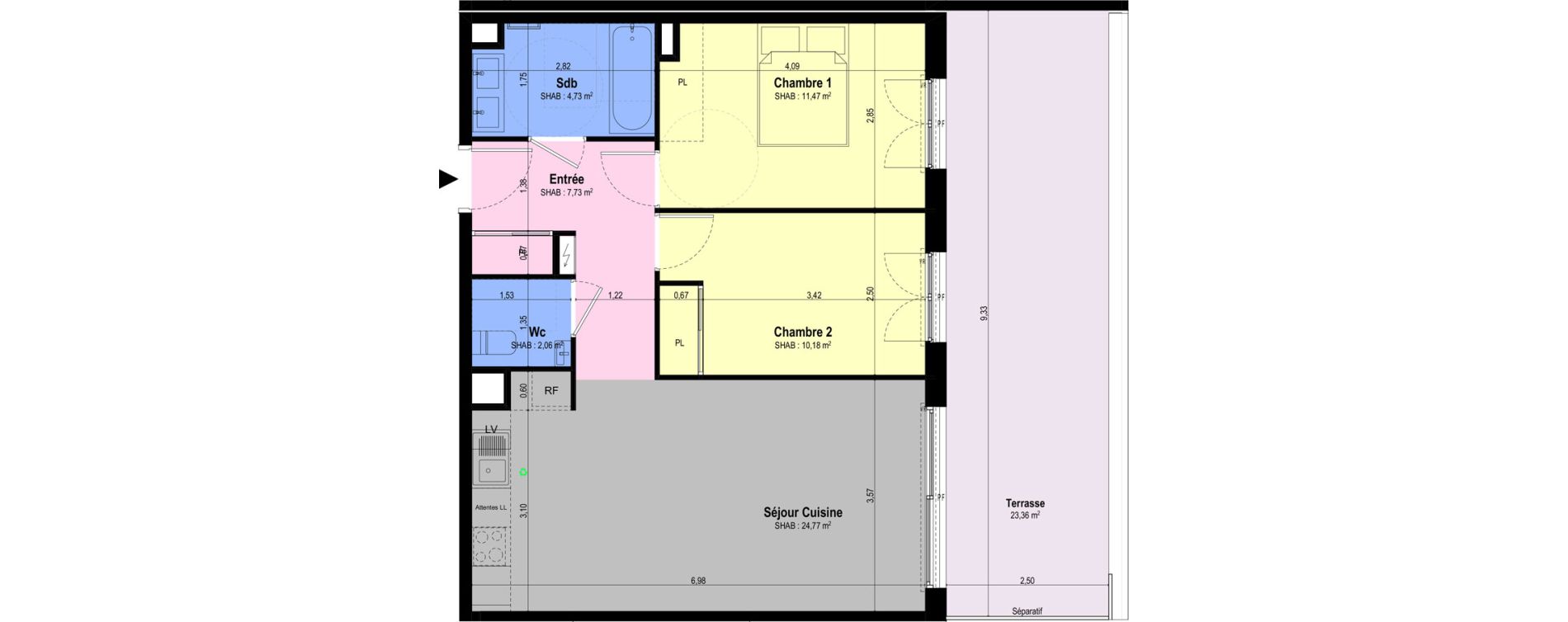 Appartement T3 de 60,94 m2 &agrave; Ch&acirc;teauneuf-Grasse Centre