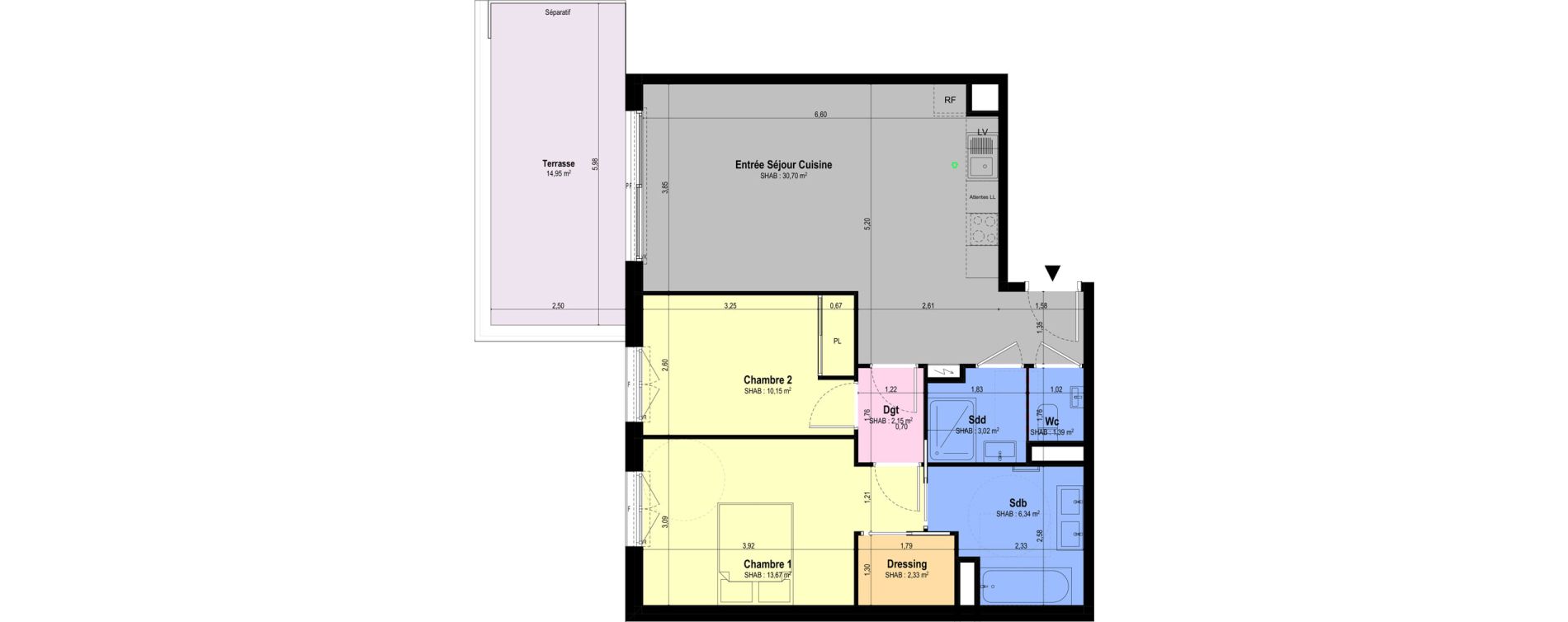 Appartement T3 de 69,75 m2 &agrave; Ch&acirc;teauneuf-Grasse Centre