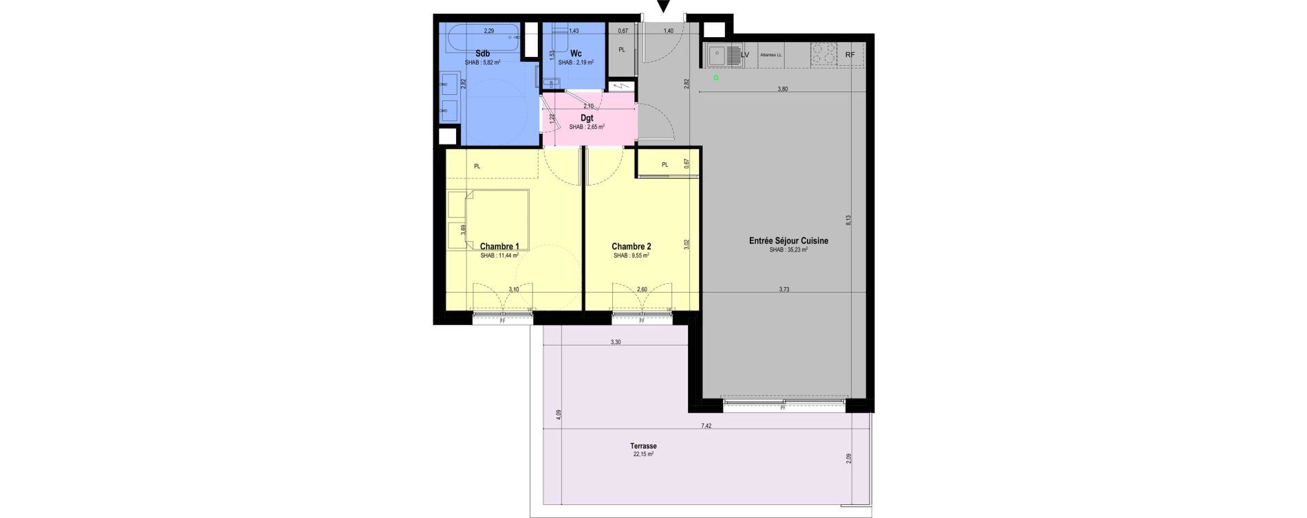 Appartement T3 de 66,88 m2 &agrave; Ch&acirc;teauneuf-Grasse Centre